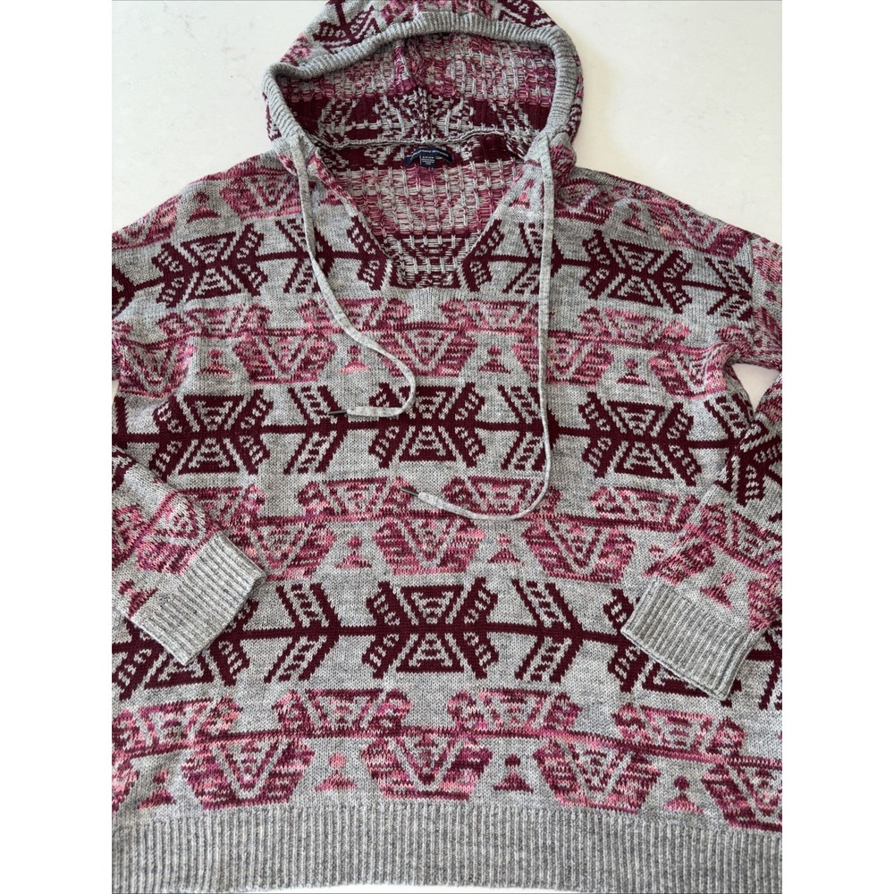 American‎ Eagle Baha Sweater Poncho Hoodie Women's S Western Geometric Pink Boho